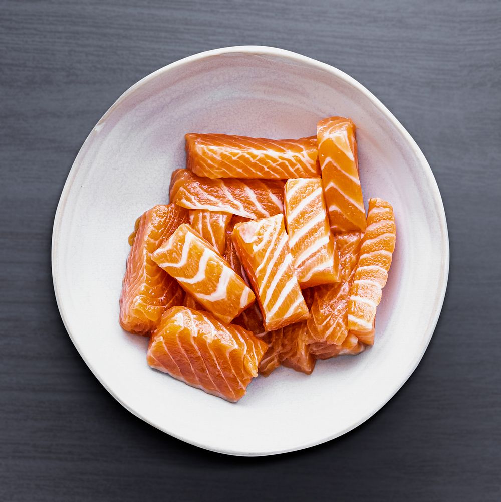 Salmon in a bowl psd mockup in flat lay style