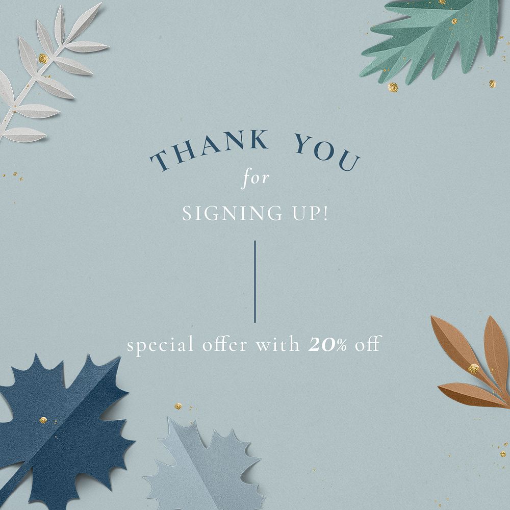 Paper craft leaf template psd in winter tone for social media post