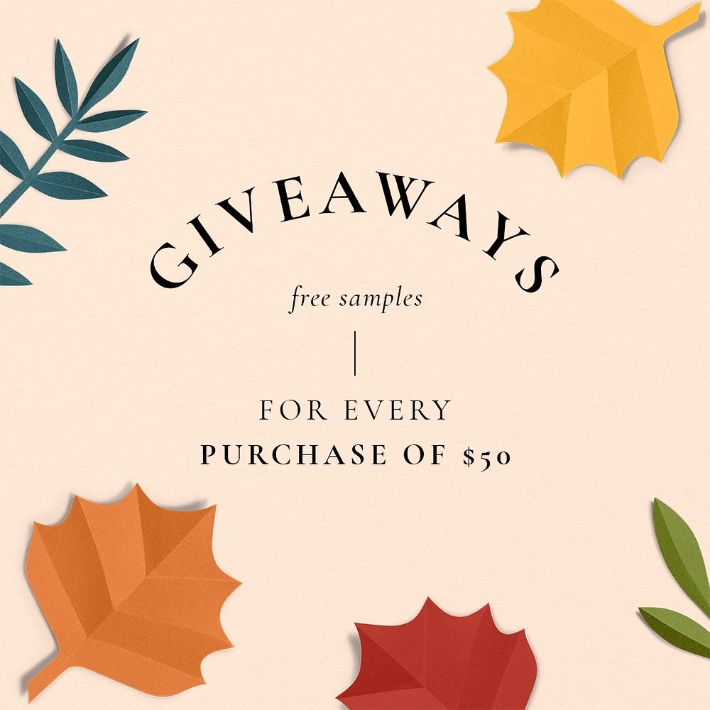 Paper craft leaf template psd in autumn tone for social media post