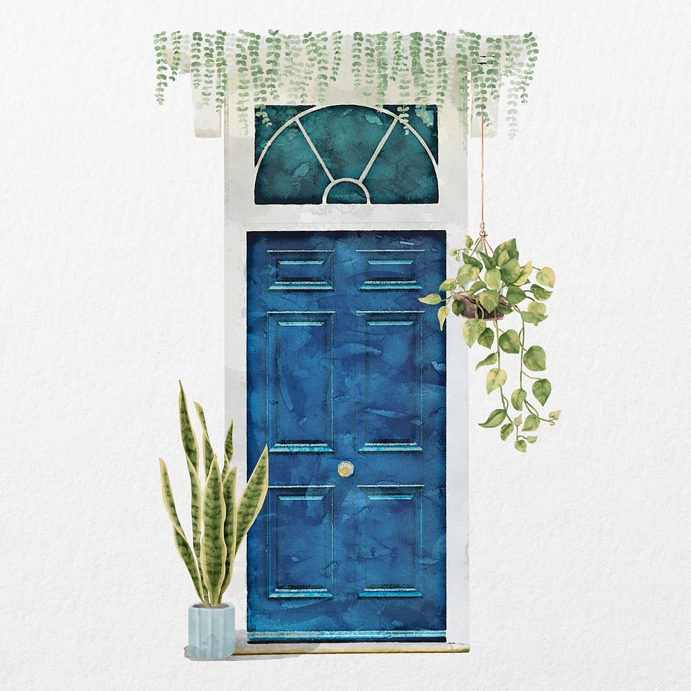 Aesthetic house entrance clipart, modern door illustration psd