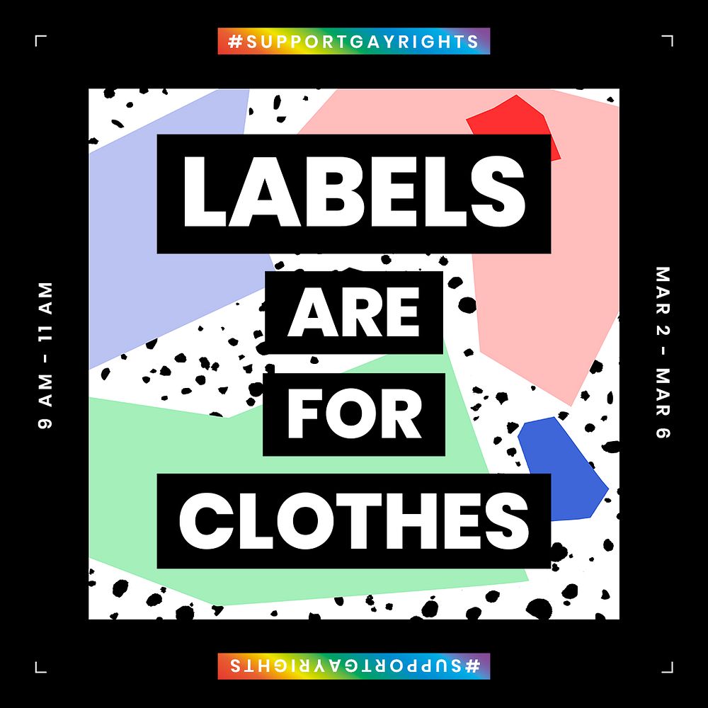 LGBTQ template psd with labels are for clothes quote for social media post