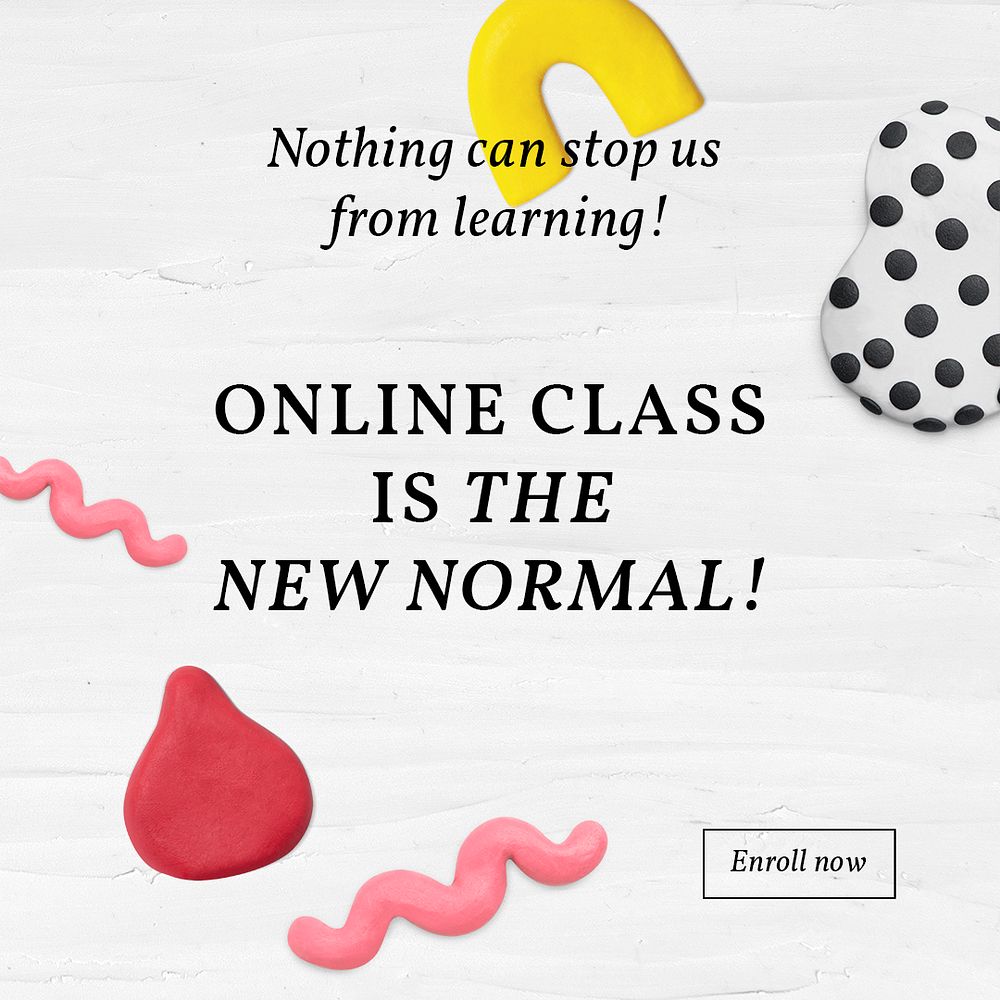 Online class education template psd plasticine clay patterned social media ad