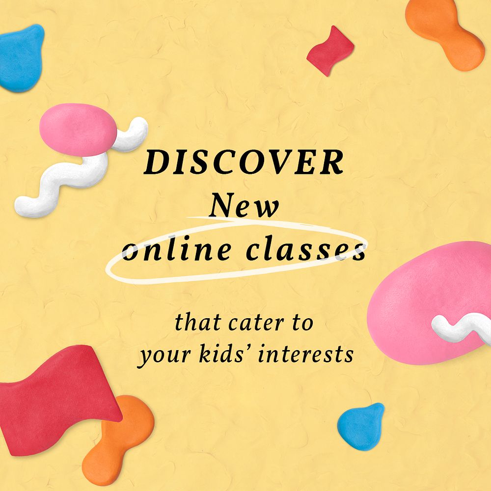 Online classes education template psd plasticine clay patterned social media ad