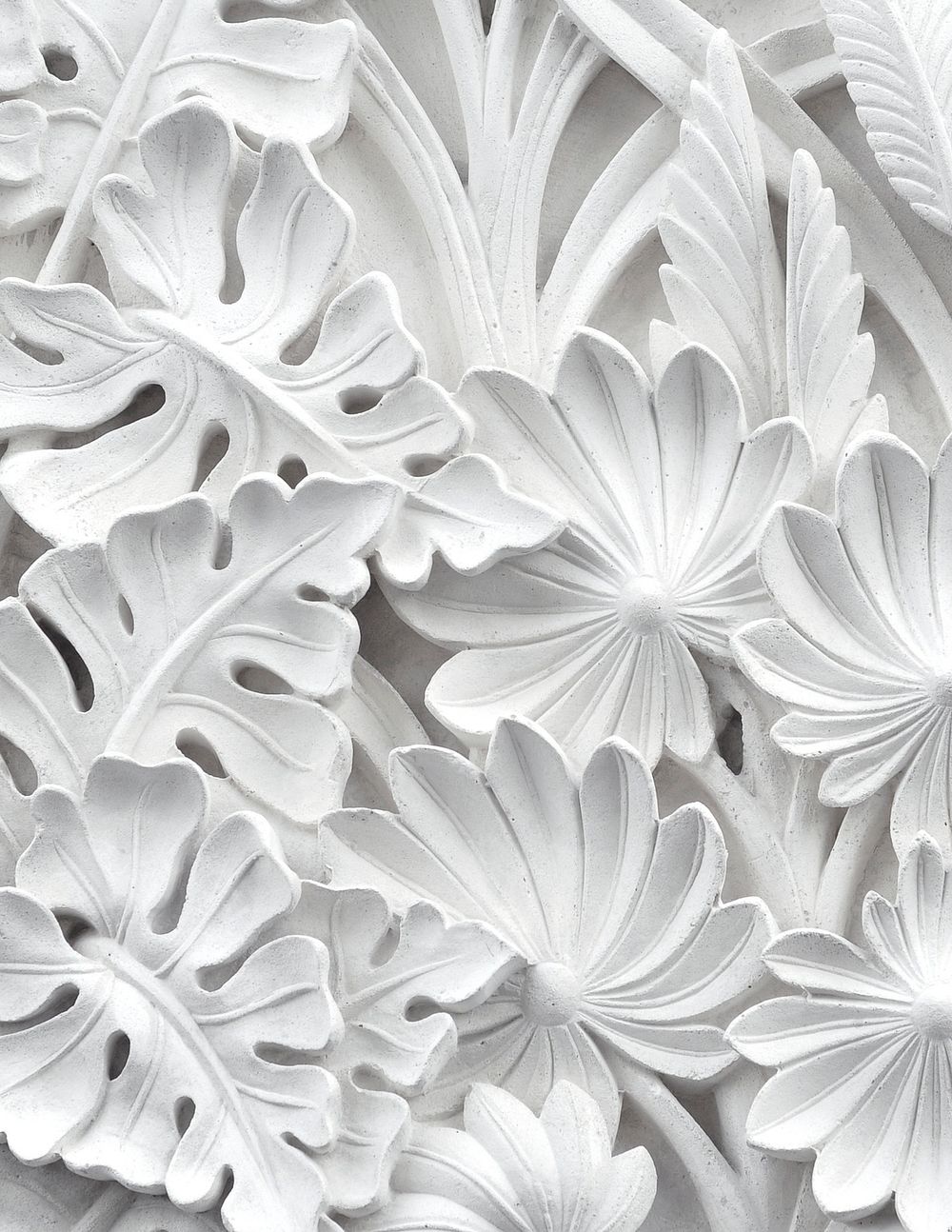 White flower background, carved floral ornament design