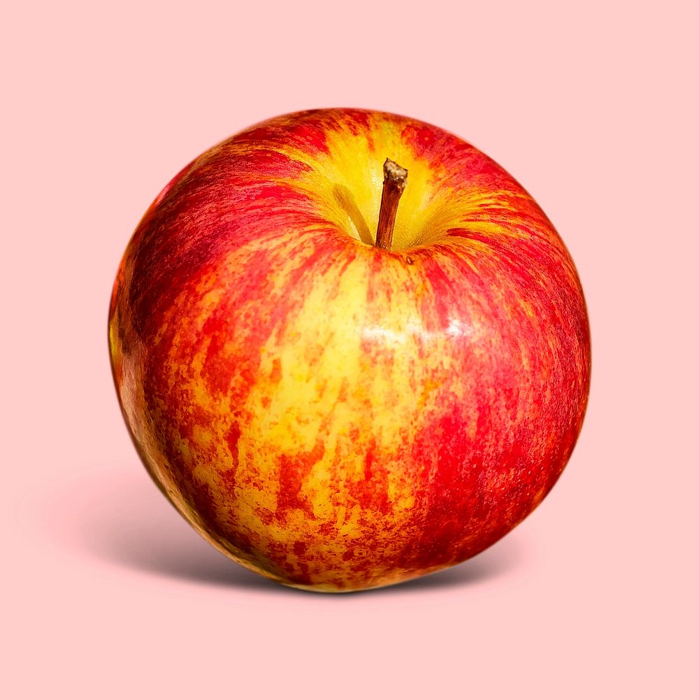 Red apple sticker, fruit design psd