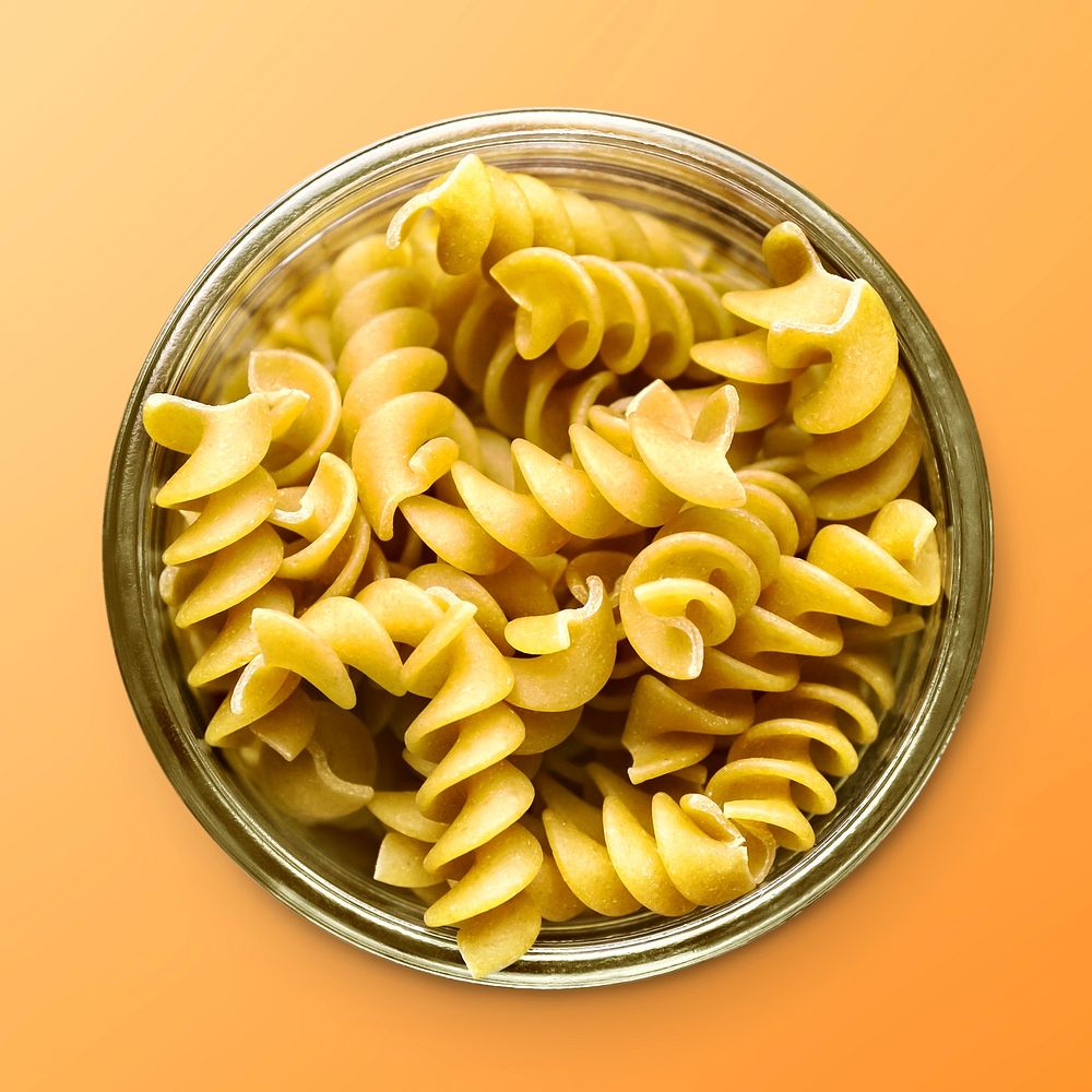 Fusilli pasta in a bowl, food photography psd
