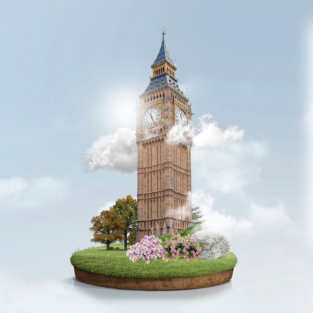 Aesthetic Big Ben, London clock tower, park remixed media psd