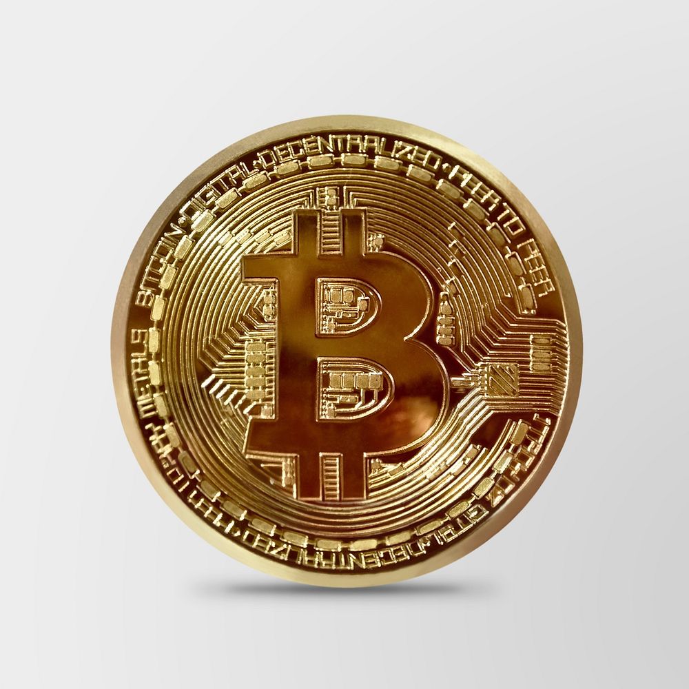 Gold bitcoin clipart, cryptocurrency money psd