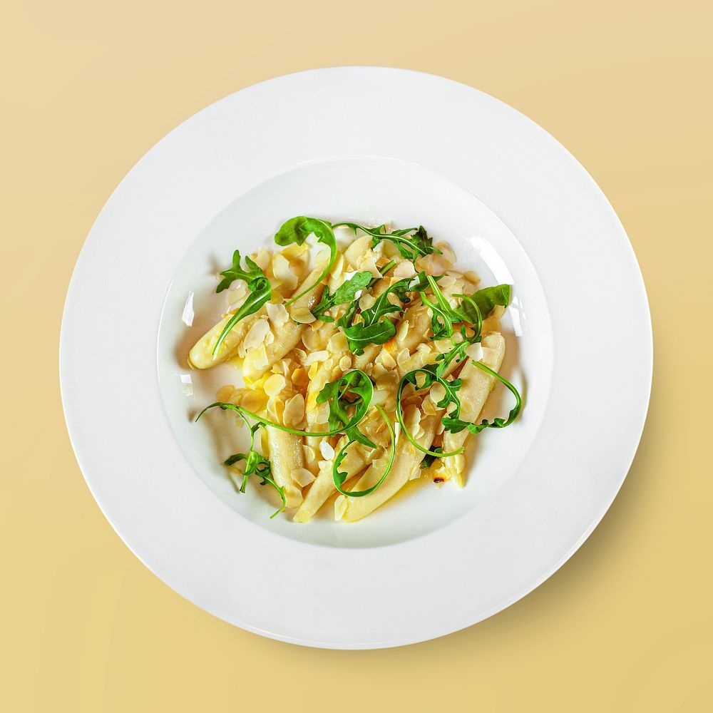 Homemade gnocchi on a plate, food photography psd