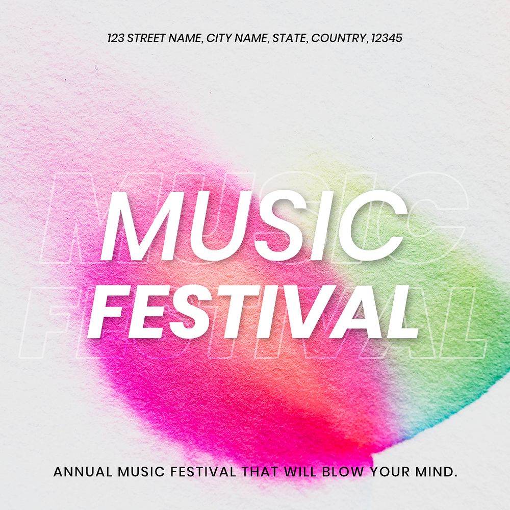 Music festival colorful template psd in chromatography art social media ad