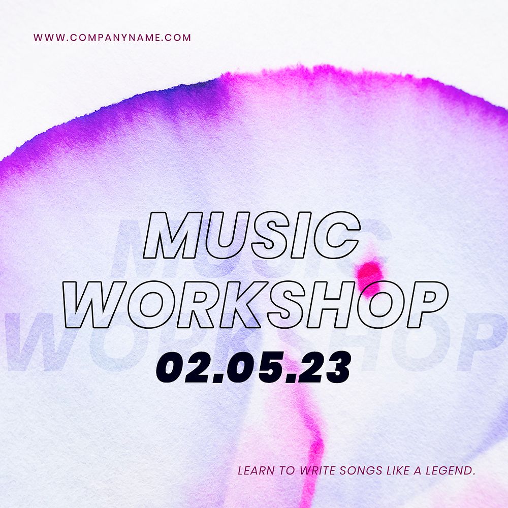 Music workshop colorful template psd in chromatography art social media ad