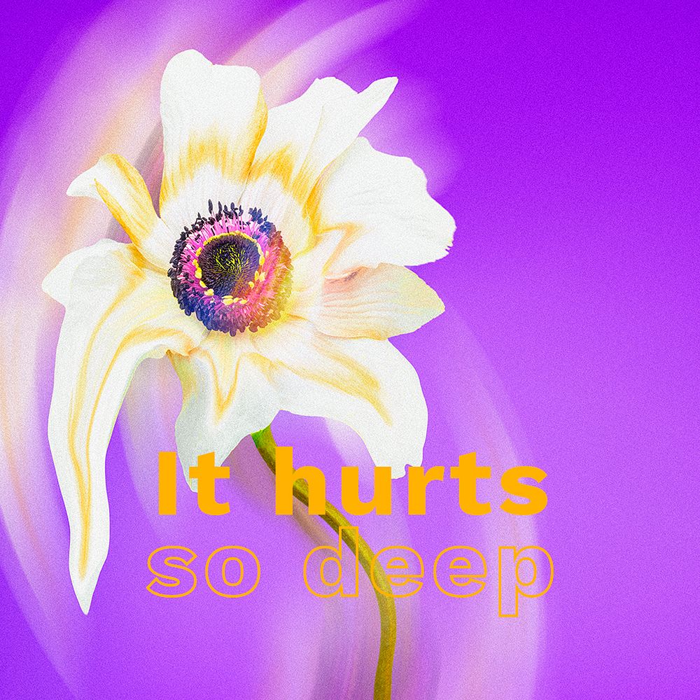 Instagram Post template PSD, floral psychedelic abstract design with heartbreak quote