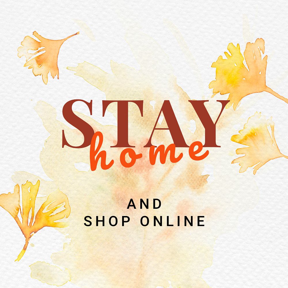 Aesthetic autumn shopping template psd with stay home text social media ad