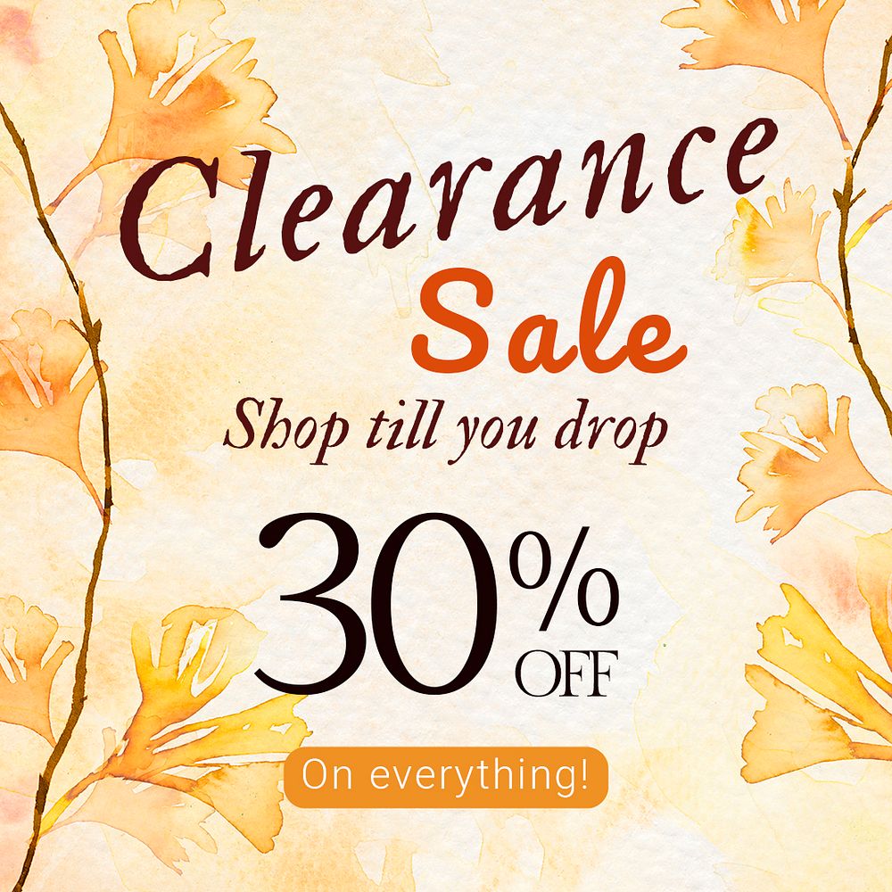 Autumn sale watercolor template psd fashion social media ad