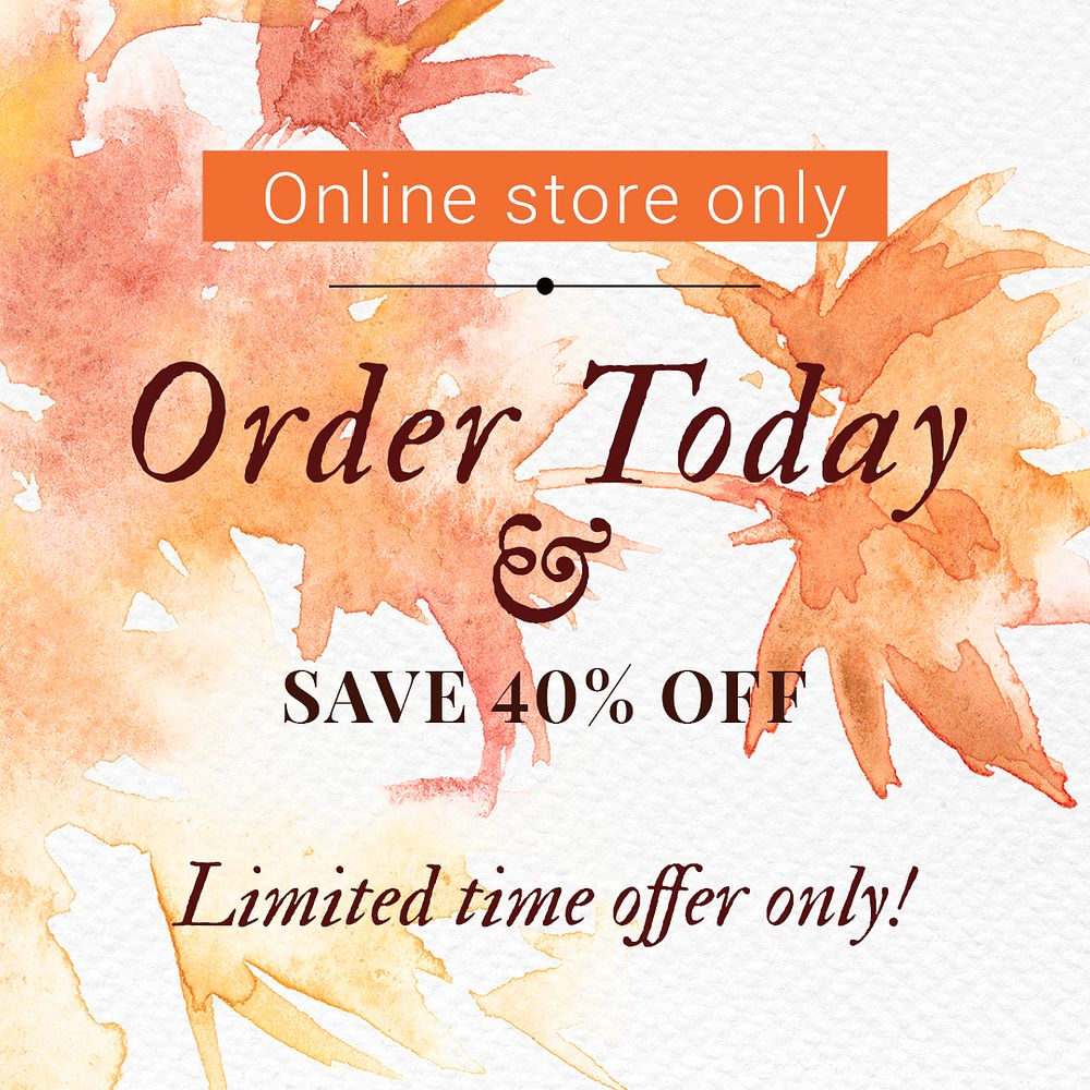 Aesthetic autumn sale template psd with order today text social media ad