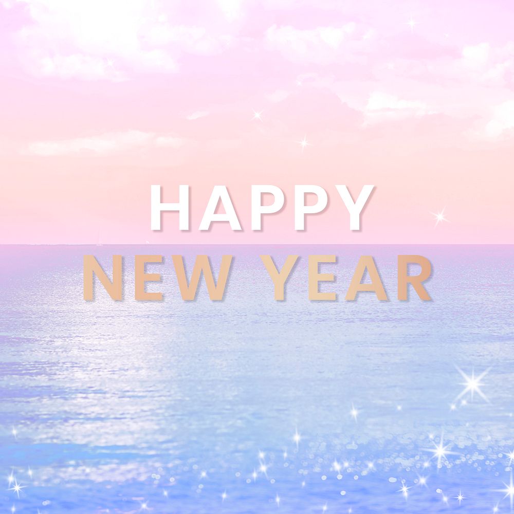 New year template psd, aesthetic social media post, pastel beach design
