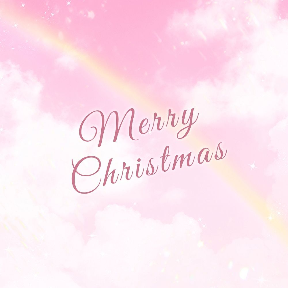 Merry Christmas, social media post design, pastel pink rainbow sky