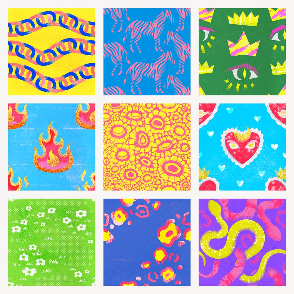 Funky pattern background, colorful abstract psd set