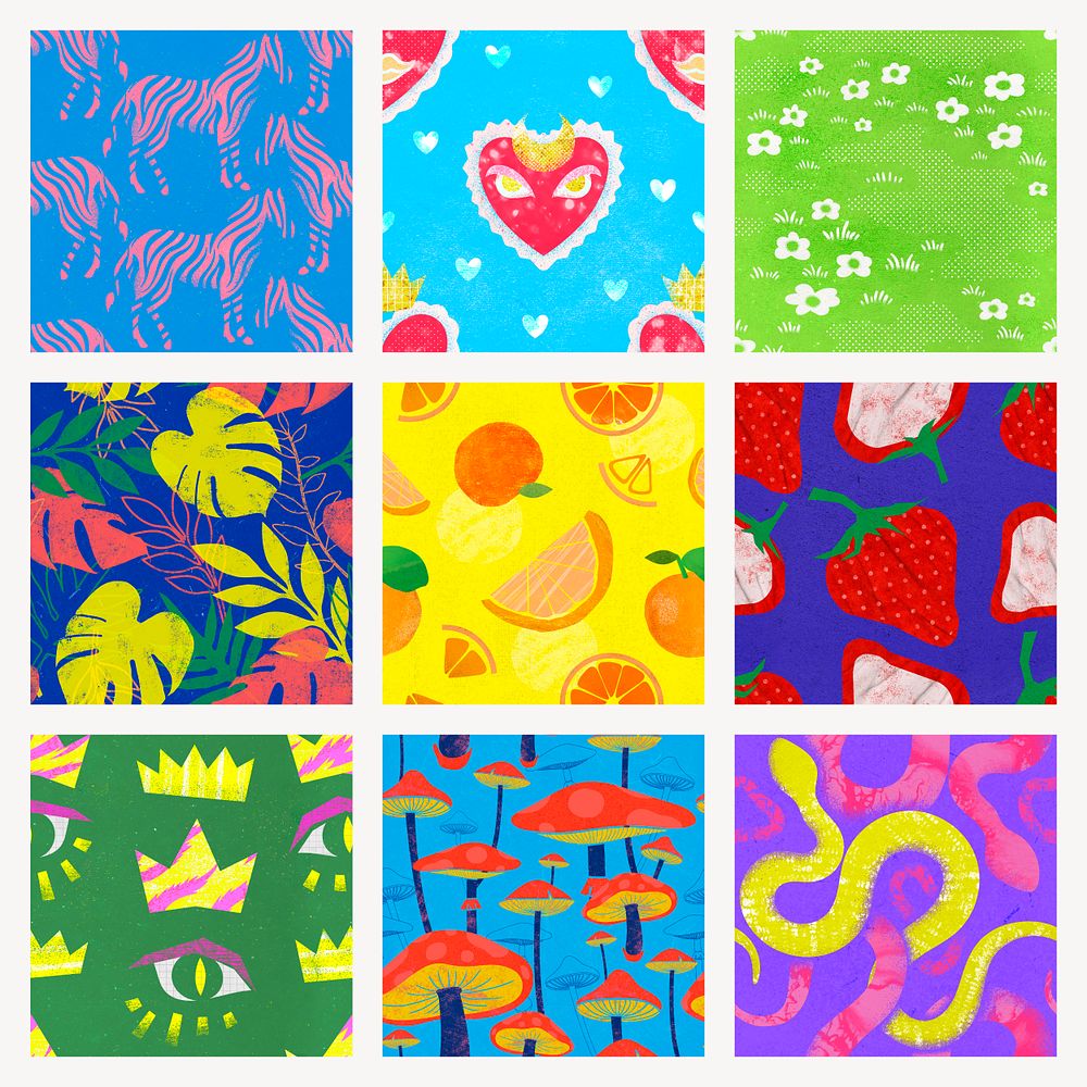 Funky pattern background, colorful abstract psd set