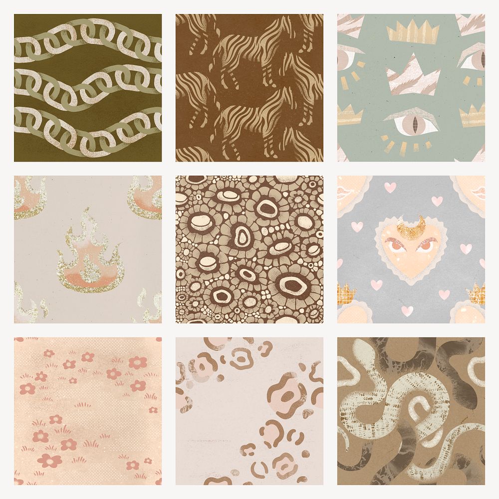 Aesthetic pattern background, pastel earth tone psd set