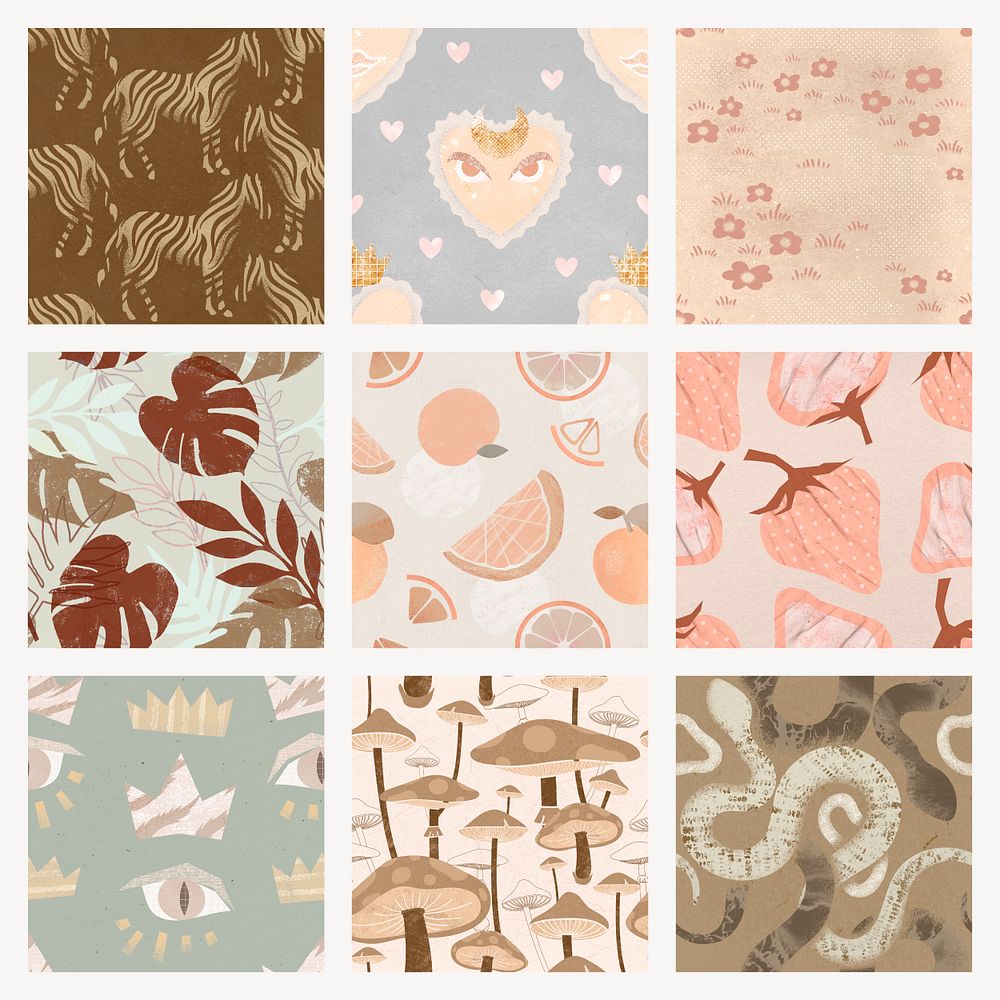 Aesthetic pattern background, pastel earth tone psd set