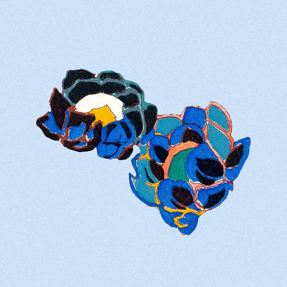 Lotus flower clipart, blue botanical illustration psd