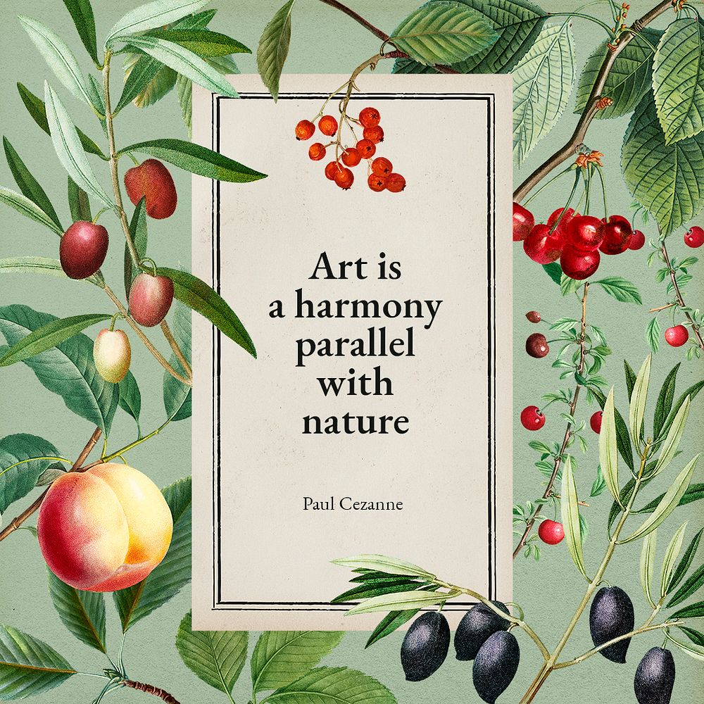 Botanical Facebook post template, inspirational quote design psd, remixed from original artworks by Pierre Joseph Redouté