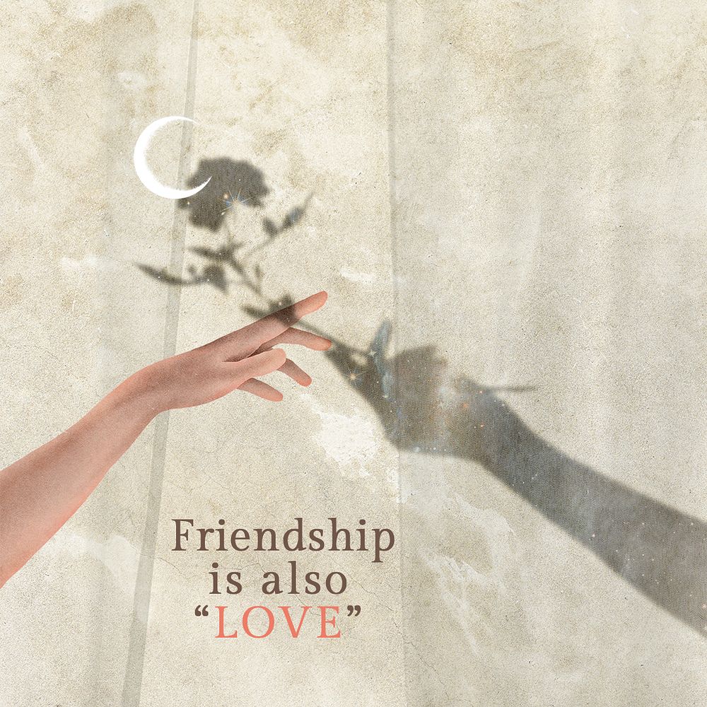 Friendship Instagram post template, shadow hand with flower design psd