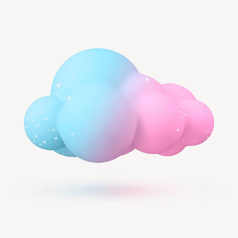 Cloud collage element, 3d holographic graphic psd