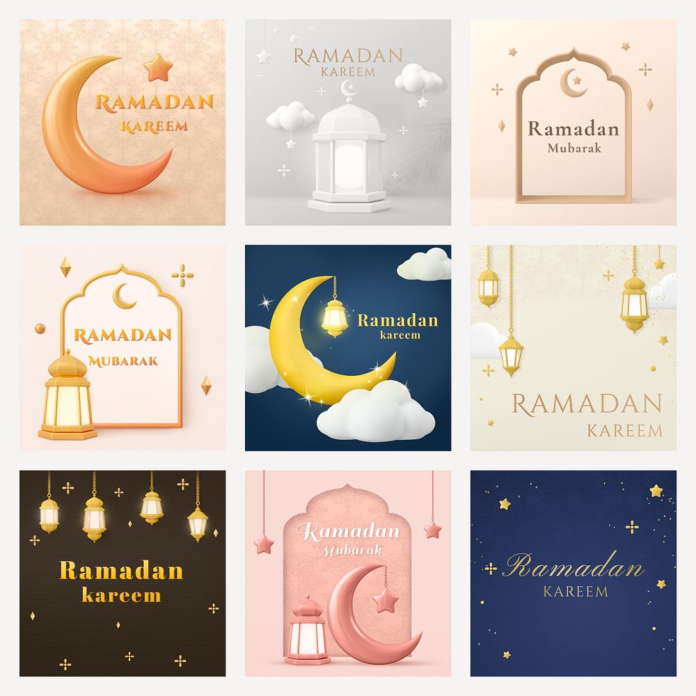 Ramadan celebration Instagram post template, Islamic tradition set psd
