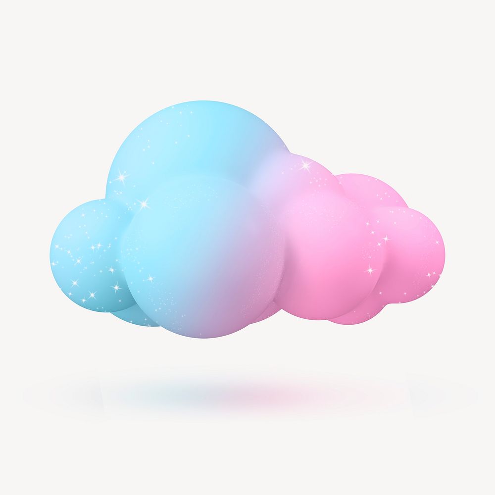 3d rendering cloud sticker, cute holographic element psd