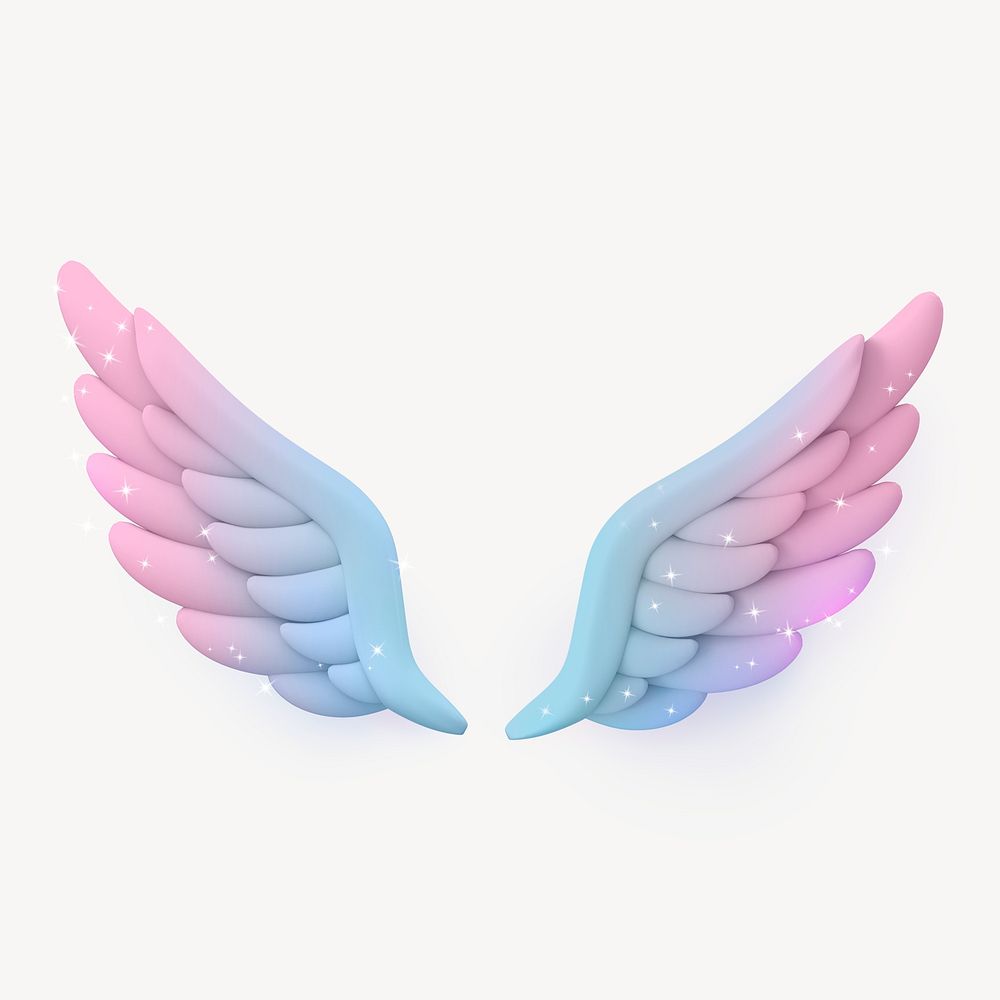 Wings clipart, 3d holographic graphic