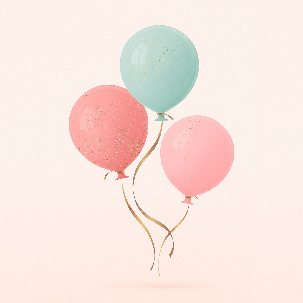 Balloons collage element, 3d birthday graphic psd