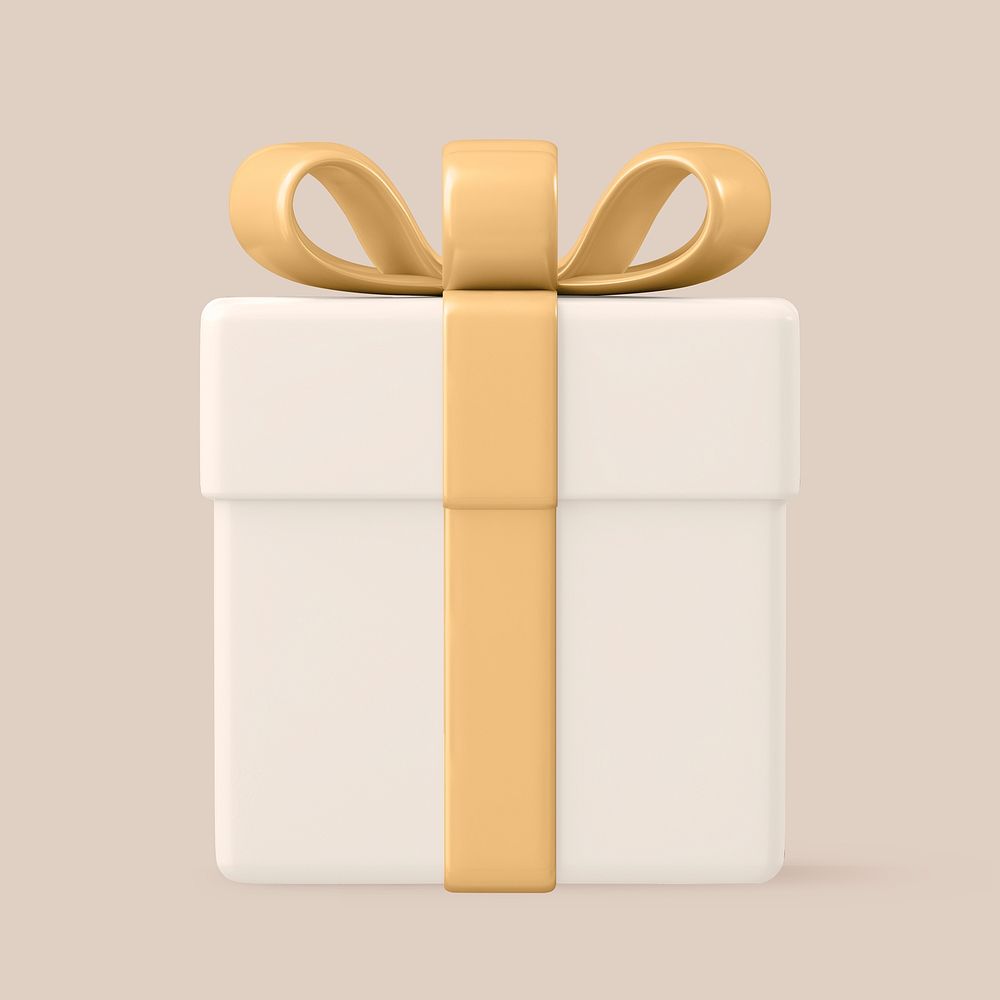 White gift box clipart, 3d birthday graphic psd