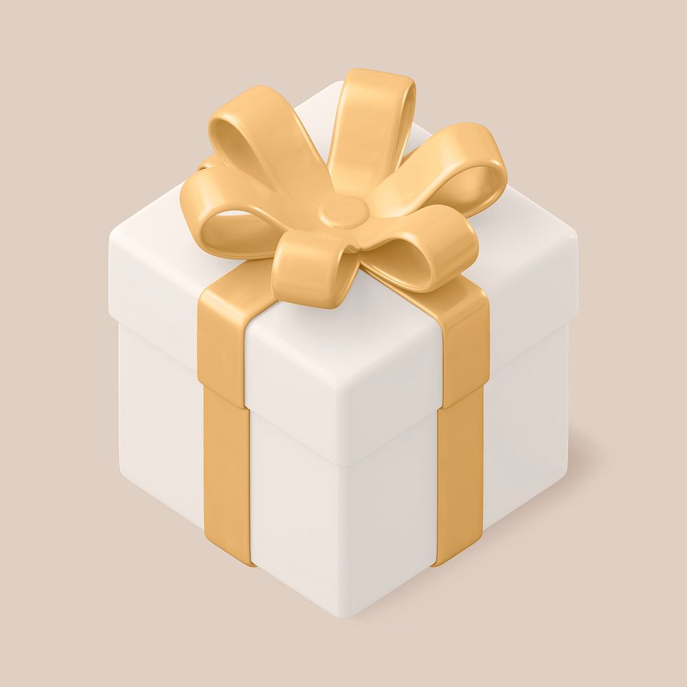 White gift box clipart, 3d birthday graphic