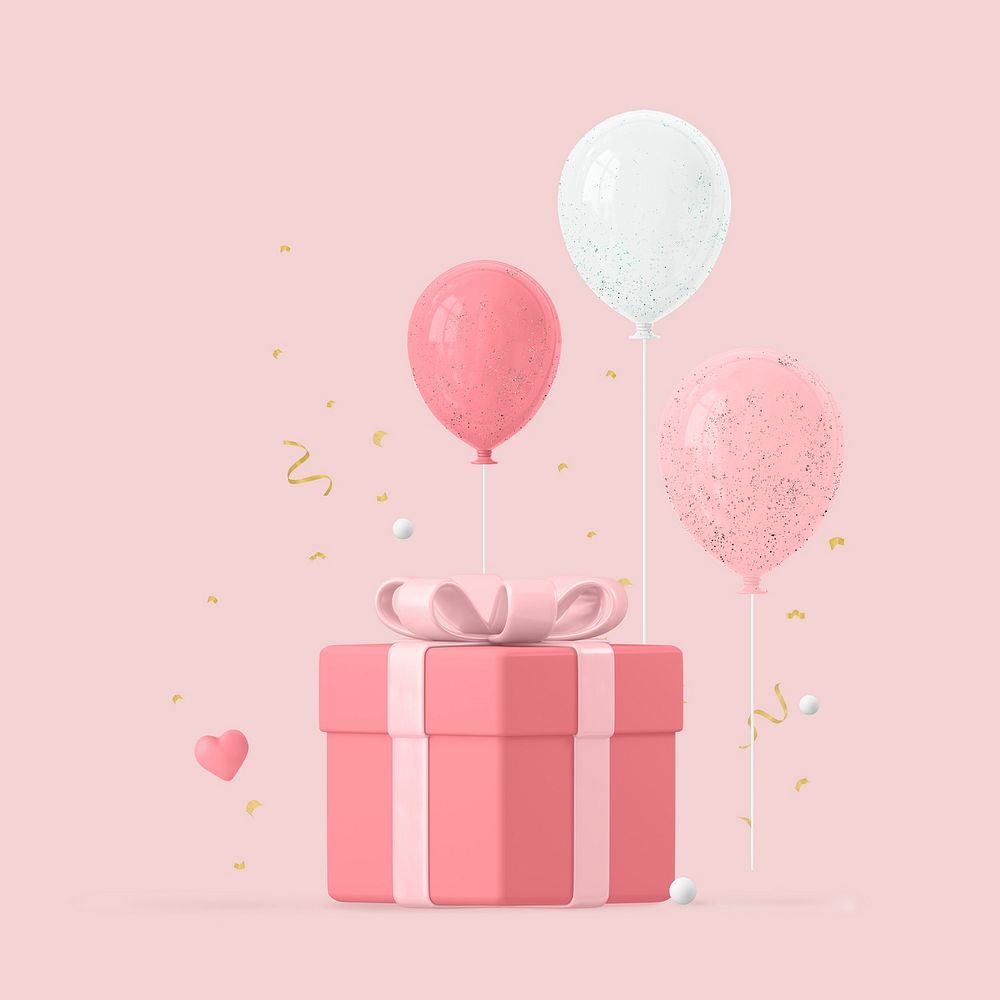 Pink gift box clipart, 3d birthday graphic