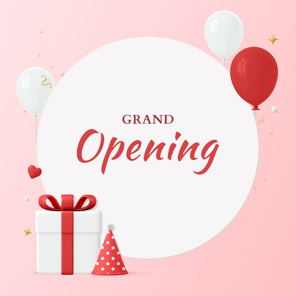 Grand opening social media post template, 3d graphic psd