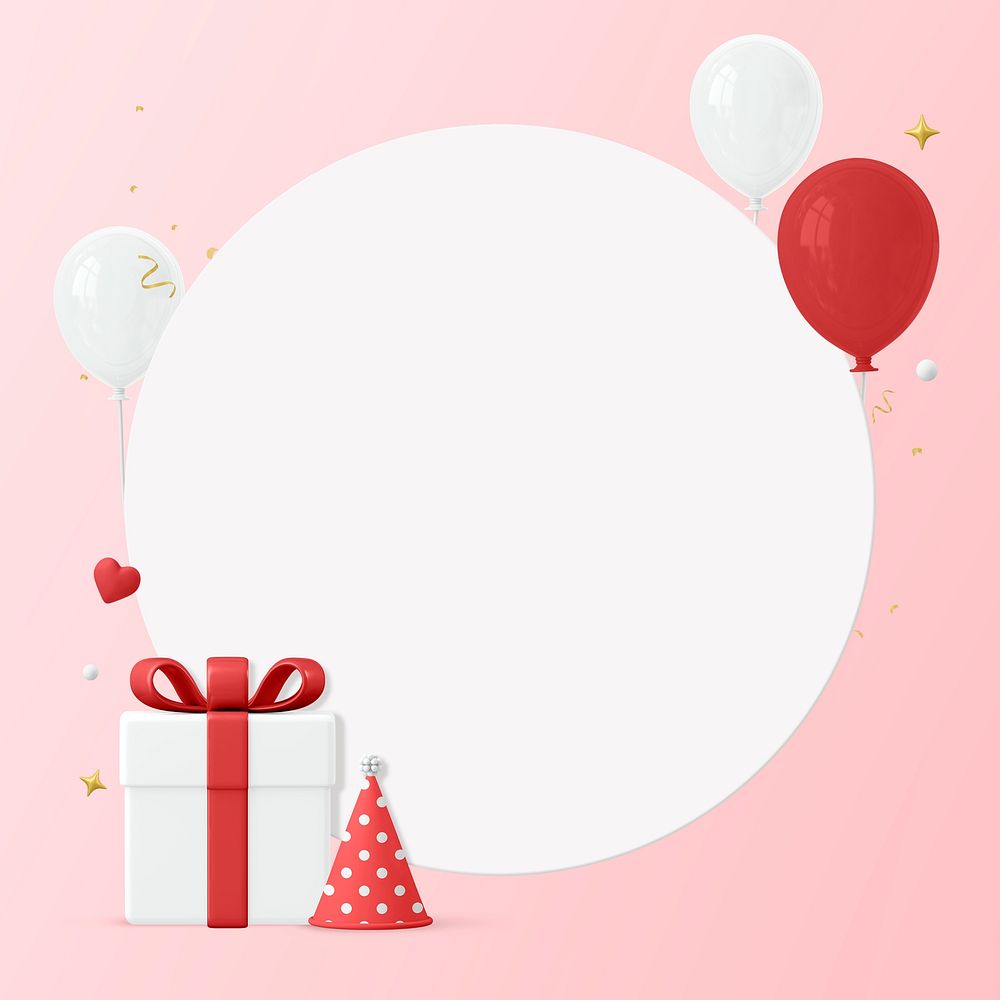 Pink birthday background, 3d balloon & gift box design psd