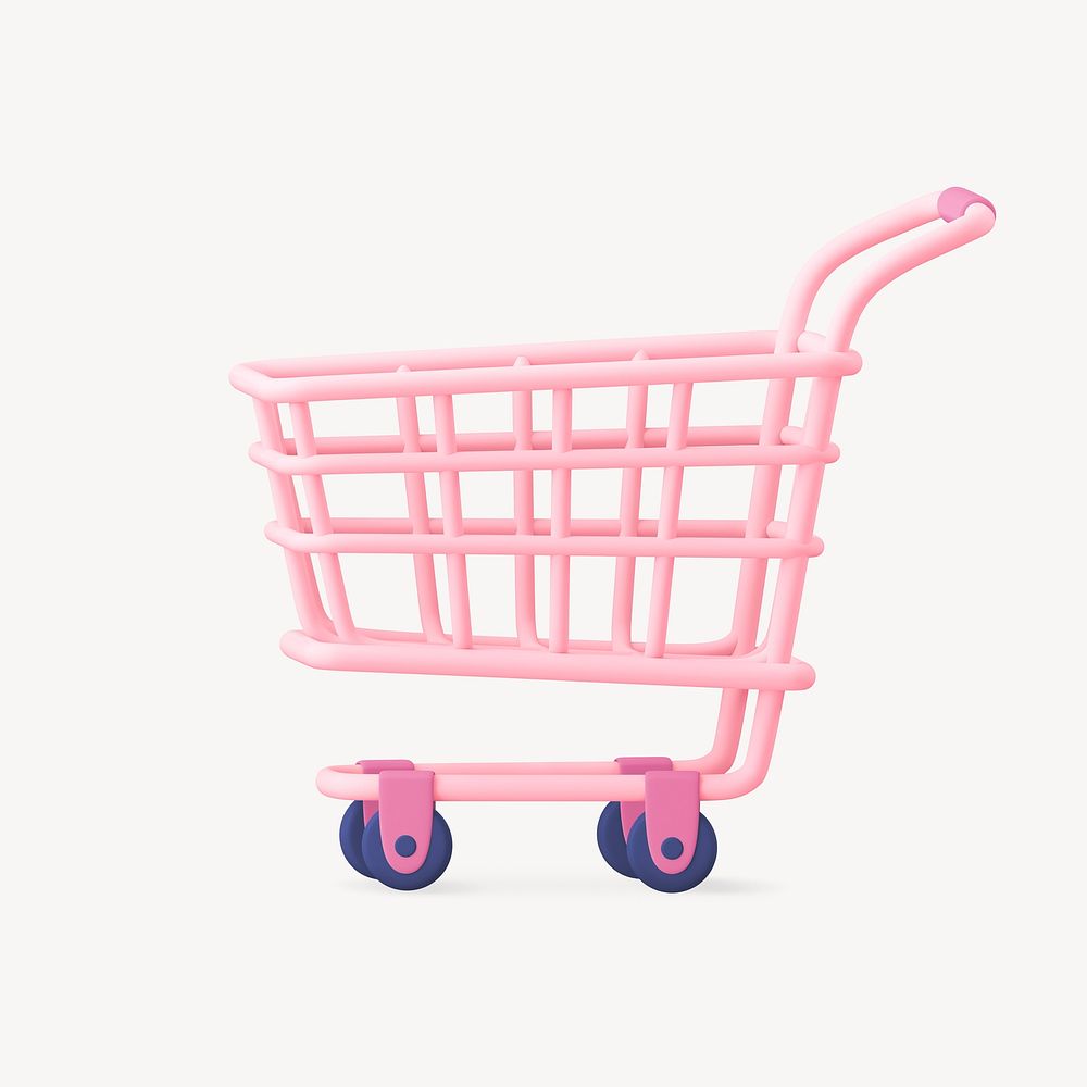 Shopping cart, supermarket, 3D pink illustration