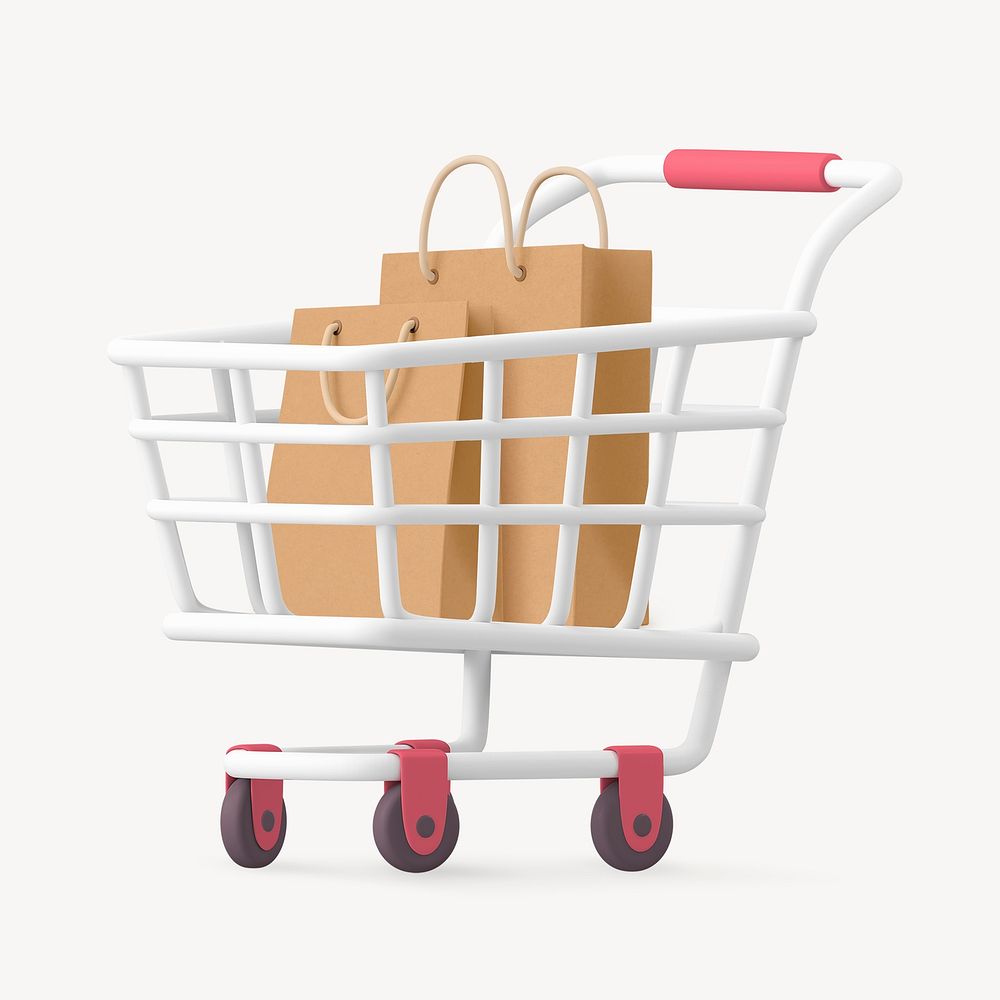 Shopping cart with bags, 3D illustration psd