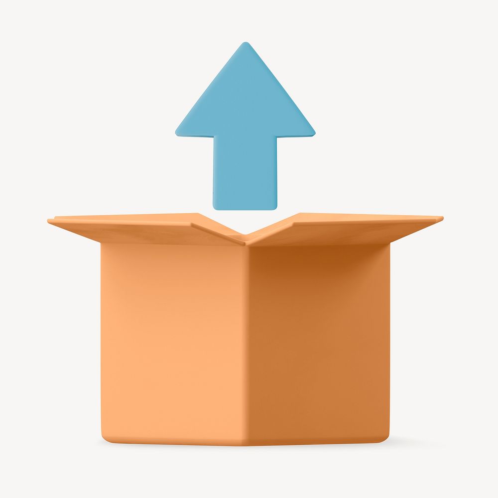 3D arrow box, open file icon illustration