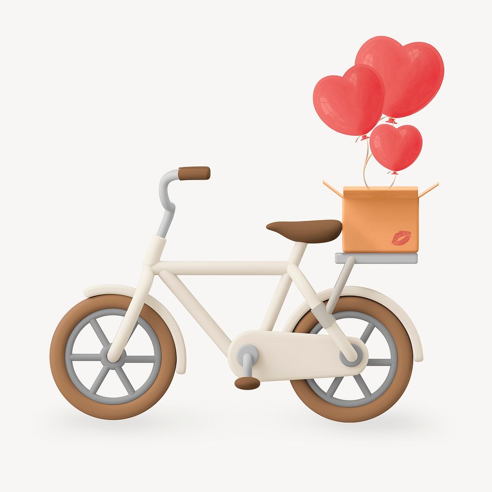 Valentine's delivery bicycle, 3D vehicle illustration psd