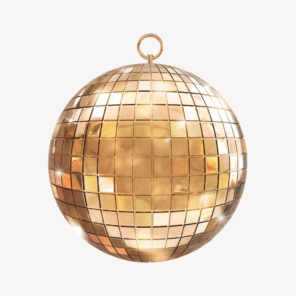 Gold disco ball, 3D festive decoration illustration psd