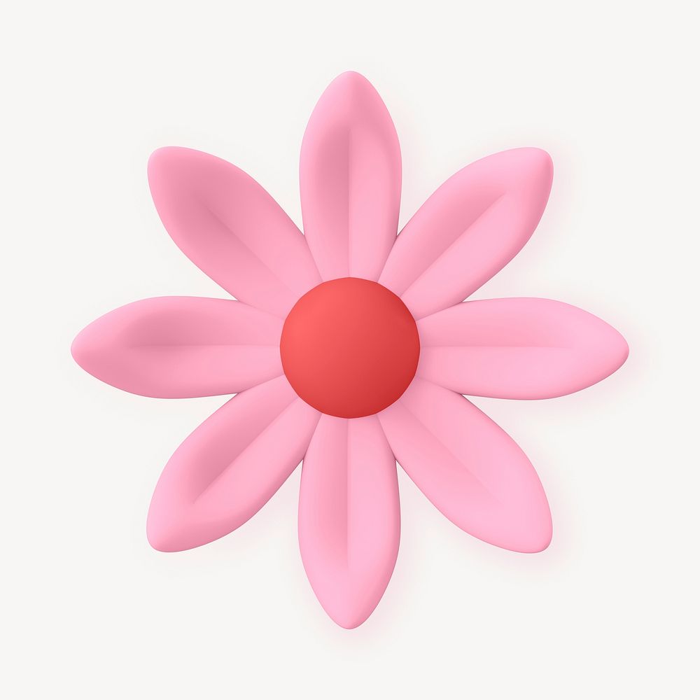 Pink flower clipart, cute 3D botanical illustration