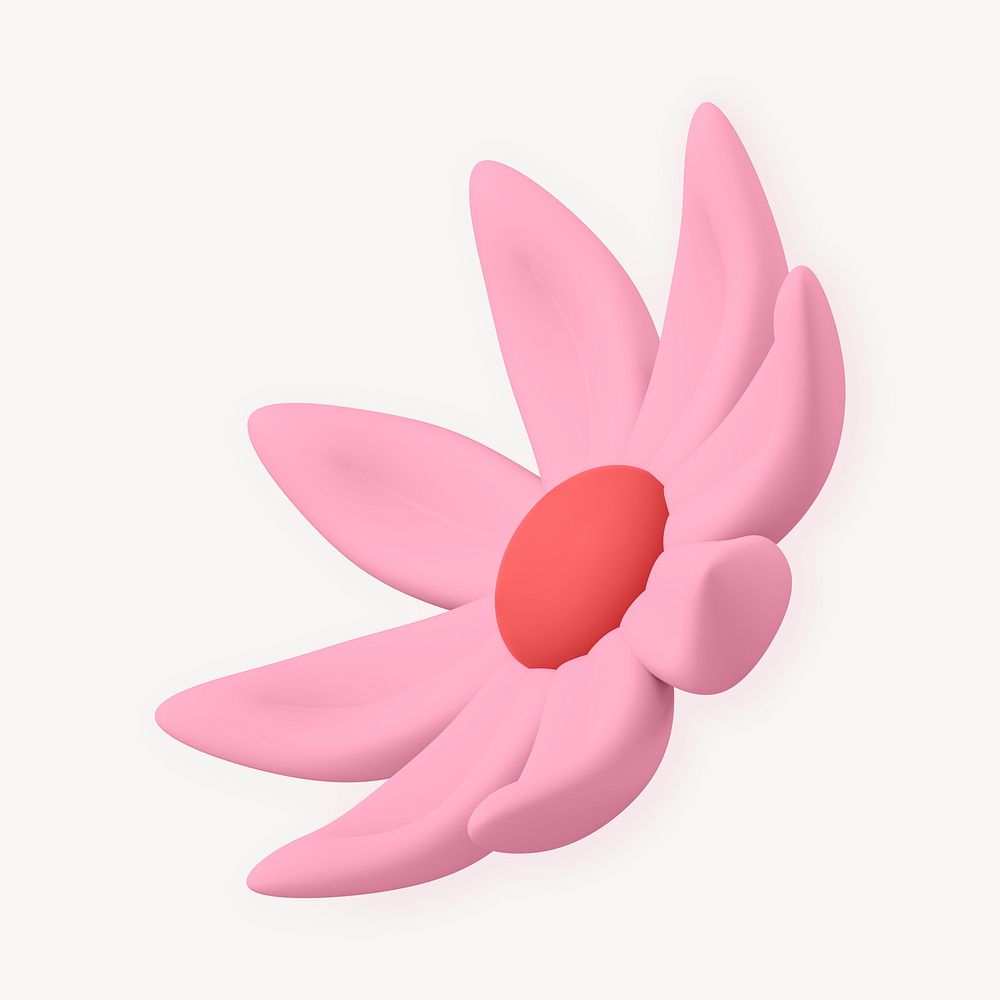 Pink flower sticker, cute 3D botanical illustration psd