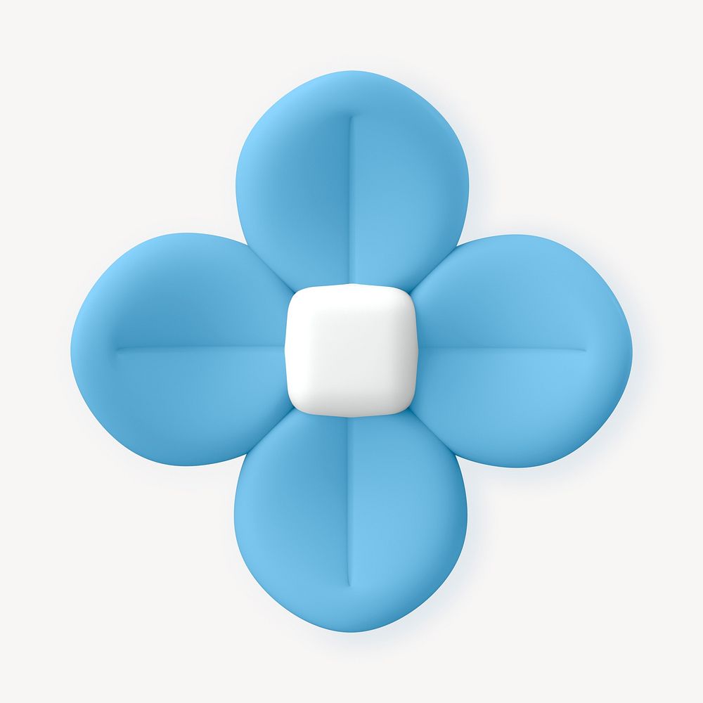 Blue flower clipart, cute 3D botanical illustration