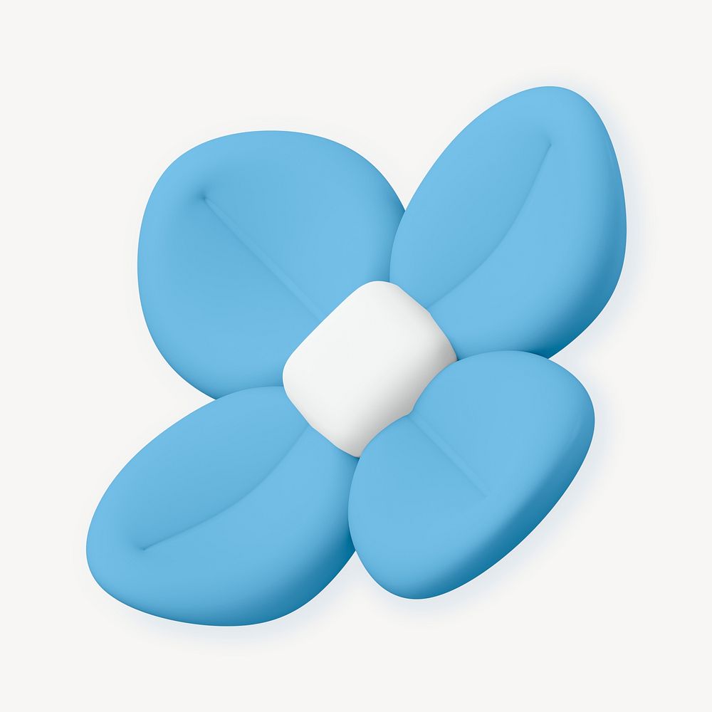 Blue flower sticker, cute 3D botanical illustration psd