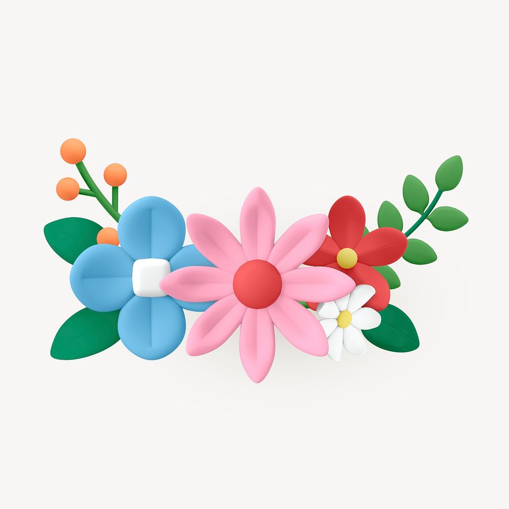Colorful flower border clipart, 3D illustration