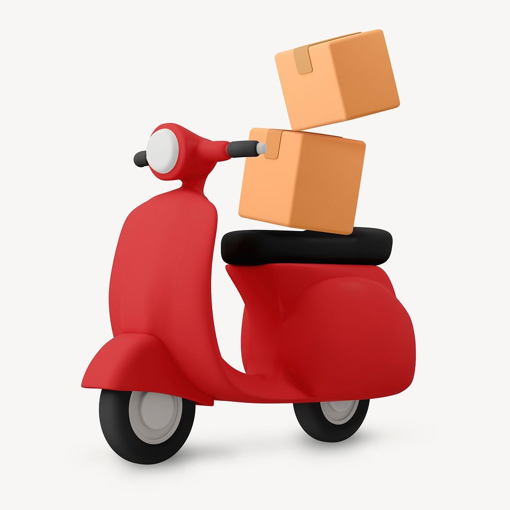 Red motorcycle, 3D delivery service vehicle illustration psd