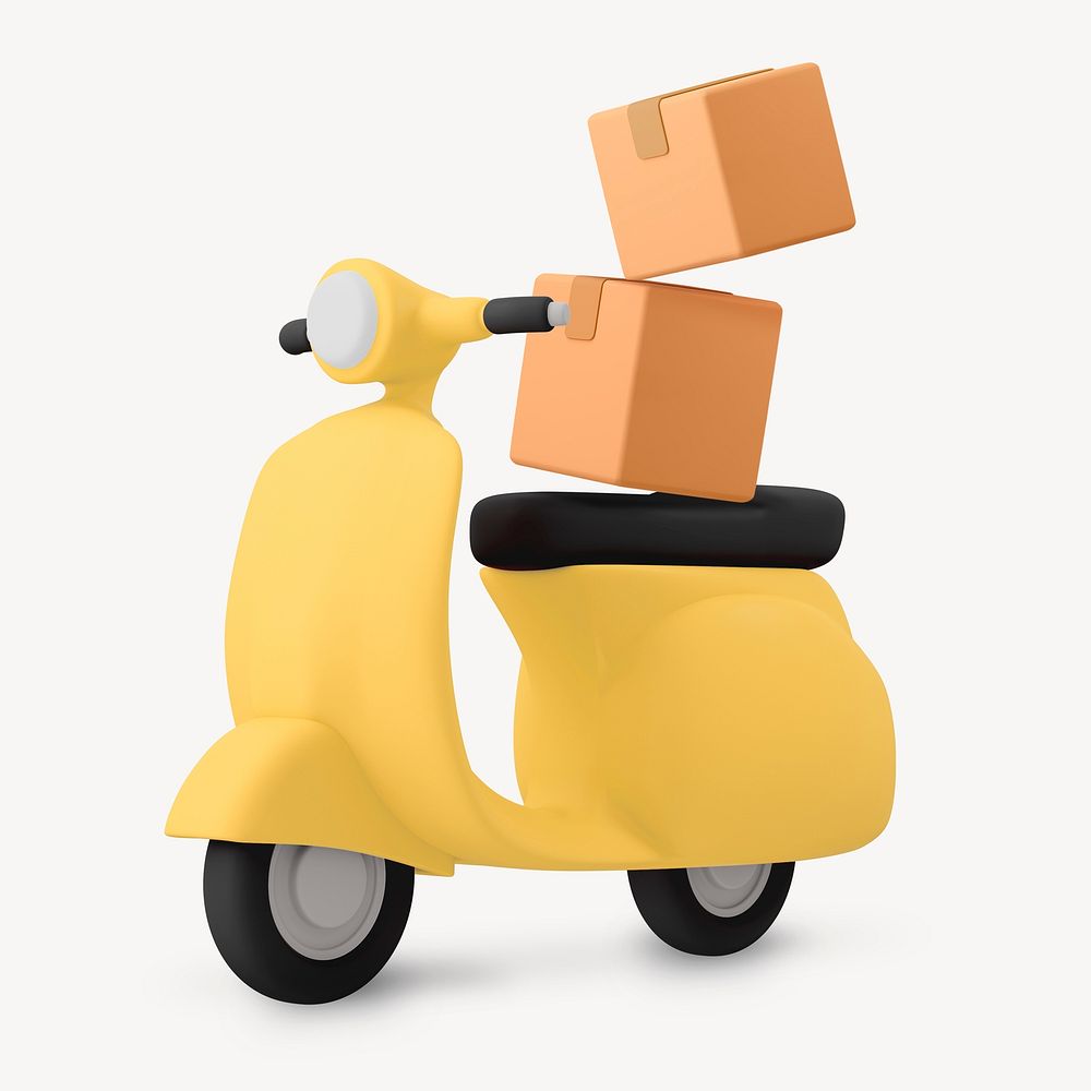 Yellow motorcycle, 3D delivery service vehicle illustration